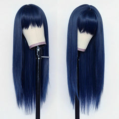 Long Straight Heat Resistant For Womens Wigs Full Bangs Synthetic No Lace Wigs