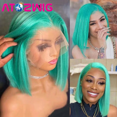 13*4*1 Lace Front Wig Short Lace Green Bob Wig Synthetic Green Bob Wig Heat Safe