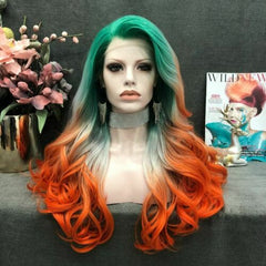 Women Long Wave Blone Green Orange Lace Front Wig Heat Safe Natural Looking Wigs