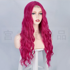 4*2 Lace Front Wigs Rose Pink Purple Body Wave Synthetic Hot Pink Natural Curly Hair