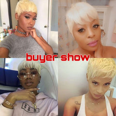 Short Pixie Cut Wigs stylish for Women Honey Blonde 100% Human Hair Full Wigs