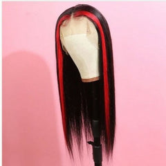 Red Highlight Black Hair Lace Front Wigs Glueless Natural Link Fashion Party Wig