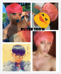 Hot Pink Pixie Cut Human Hair Wigs Full Bang 100% Brazilian Hair for Black Women