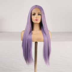 Long Straight Wigs Light Purple Lace Front Synthetic Wig Women Cosplay Costume