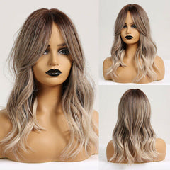 Ombre Chocolate Partial Fringe Long Curly Hair Ethereal Ripe Wig Synthetic Hair