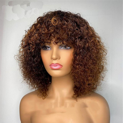 Short Curly Afro Wig With Bangs for Black Women Kinky Curly Heat Safe Dress Wigs