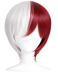 Half Silver White Half Red Cosplay Wig for Halloween