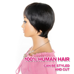 Short Pixie Cut Human Hair Wig with bang None Lace Natural Soft Hair