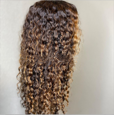 Long Brown Ombre Highlights Curly Layers Heat Safe Synthetic Hair Wig