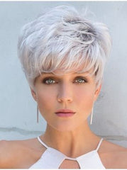 Women Pixie Wig Silver Grey Hair Short Synthetic Wig for Fashion Party Heat Safe