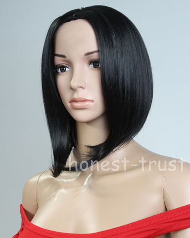 Women Black Short Bob Wigs Straight Synthetic Heat Safe Cosplay Party Wear