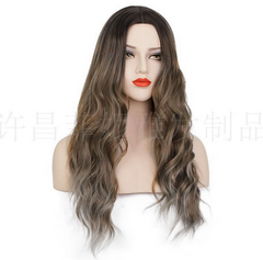 Long Ombre Brown Wigs Body Wave Synthetic Middle Parting Wavy Wig Cosplay Party