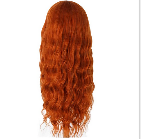 Long Wavy Wigs With Bangs Synthetic Hair Heat Safe Wigs For Womans Daily Orange