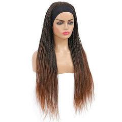 Headband Wig Box Braided Wigs for Black Women Micro Braids Fiber Brown Wig