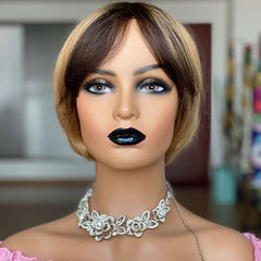 Details about  Brazilian short human hair bob wig for women none lace wig heat safe brown blond