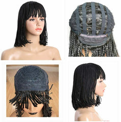 Black Short Synthetic Braided Bob Wigs & Bangs for Black Women Small Box Braided
