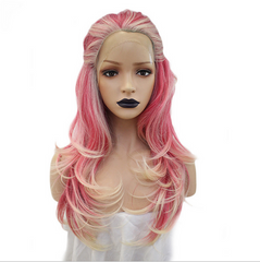 Ombre Blonde Pink Lace Front Wigs Long Wave Synthetic Cosplay Wig for Women