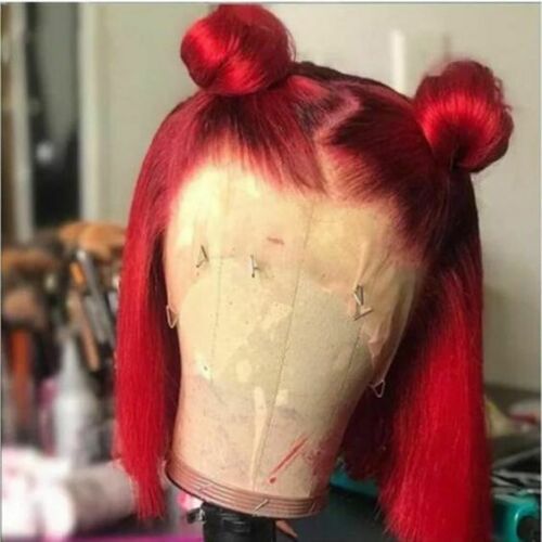 Fashion Short Bob 13x4 Lace Front Wigs Red Straight Synthetic Hair Wig Party