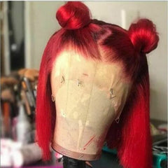 Fashion Short Bob 13x4 Lace Front Wigs Red Straight Synthetic Hair Wig Party