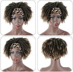 Afro Kinky Curly Wigs Short Black Dreadlocks Headband Wigs Leopard Headband