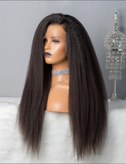 Long 24" Yaki Kinky Straight Wigs Synthetic Afro Kinky Full Wigs for Black Women