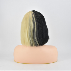 Two Tone Wig With Bang Black Blonde Short Straight Wigs Cosplay Wigs Heat Safe