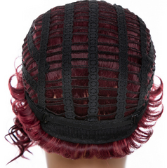 Short Kinky Curly Synthetic Wig With Bangs Heat Safe Pixie Cut Wine Red Wigs