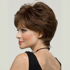 Women's Short Straight Full Hair Wig Cosplay Party with Bangs Brown Bob Wig