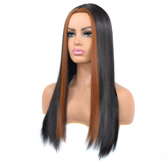 Long Straight black ombre brown Wig Silky Soft Hair Synthetic Fashion Party