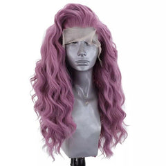 Sexy Fashion Women Purple Long Curly Synthetic Lace Front Wigs Natural Hairline
