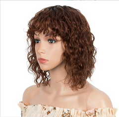 Short wig fashion short curly hair with bangs Medium Brown