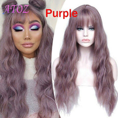 Purple Wig with Bangs Long Purple Wavy Wig for Women Synthetic Curly Wig