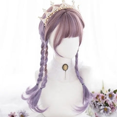 Long Ombre Colorful Synthetic Cosplay Lolita Harajuku Wig With Bangs Natural Wavy Wigs Pink Purple Cospay Wigs