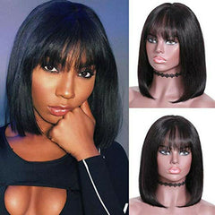 Straight Bob Wig with Bangs Brazilian Human Hair Wigs for Black Women -None Lace