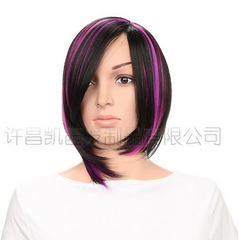 Partial wig ladies bob head oblique bangs chemical fiber wig Synthetic straight wigs