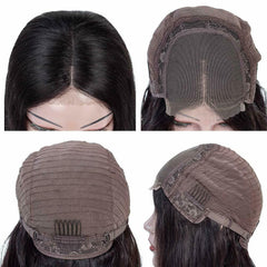 Women 4X4 Lace Front Human Hair Wig Short Wavy Black Brown Bob Wig Pre Plucked