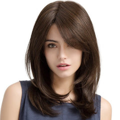 Long Brown Blonde Wavy Wig Shoulder Length Synthetic Hair Wigs With Bangs