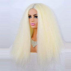 Blonde White Afro Kinky Curly Wig Kinky Yaki Straight Curly Synthetic Wigs