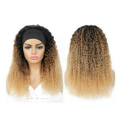 Long HeadBand Wigs Kinky Curly Ombre Brown Blonde Synthetic Wigs for Black Women