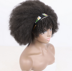 Short Black Curly Afro Wigs Kinky Curly Wigs with Bangs Synthetic Soft