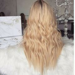 4*2 Lace Front Wig Long Wavy Full Wigs Ombre Blonde Brown root Synthetic Wigs
