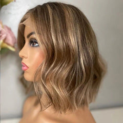Short Wavy Ombre Blonde Human Hair Lace Front Wigs 13x4x1 T part Pre Plucked