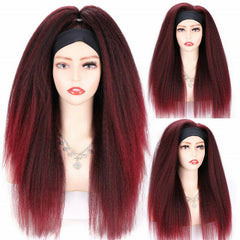 Woman Long Synthetic Headband Afro Yaki 24inch Heat Resistant Natural Red
