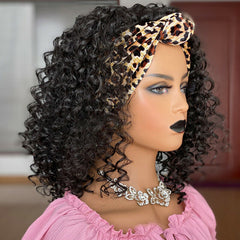 Black Headband Wig Short Deep Curly Synthetic Black Cosplay for Women Wigs Party