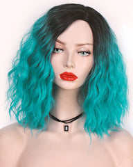 Ombre Color Short Bob Wig for Women Heat Resistant Fiber Teal Blue Wig