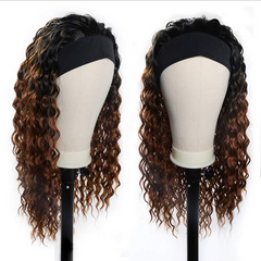 Sexy Brown Afro Kinky Curly Headband Wig Synthetic Loose Wave Glueless Daily Use