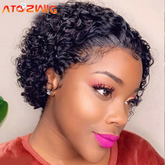 Short Water Curly Bob Lace Front Human Hair Wigs Natural Deep Wave Pixie Cut Wig