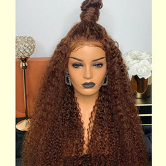 Dark Brown Afro Kinky Curly Malaysia Human Hair Wigs 13x4 Lace Front Remy Hair