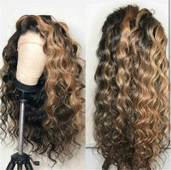 18 Inches Highlight Brown Ombre Curly 13×4x1 Lace Front Wigs Remy Human Hair 150% Density