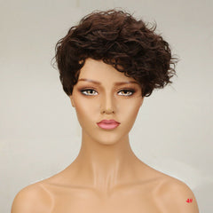 Women Pixie Cut Wig Short Wave Real Human Hair Wig No Lace Wig Natural Hairline
